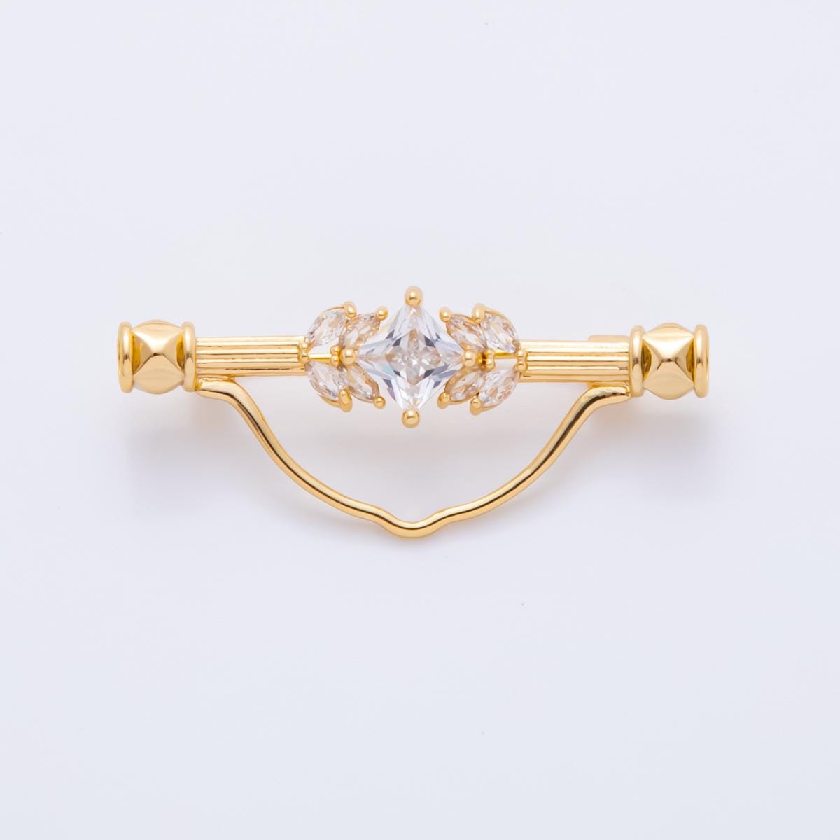 18K Gold Filled 42mm Cubic Zirconia Stone Fancy Safety Pin Brooch Bag Charm Finding | z-1235
