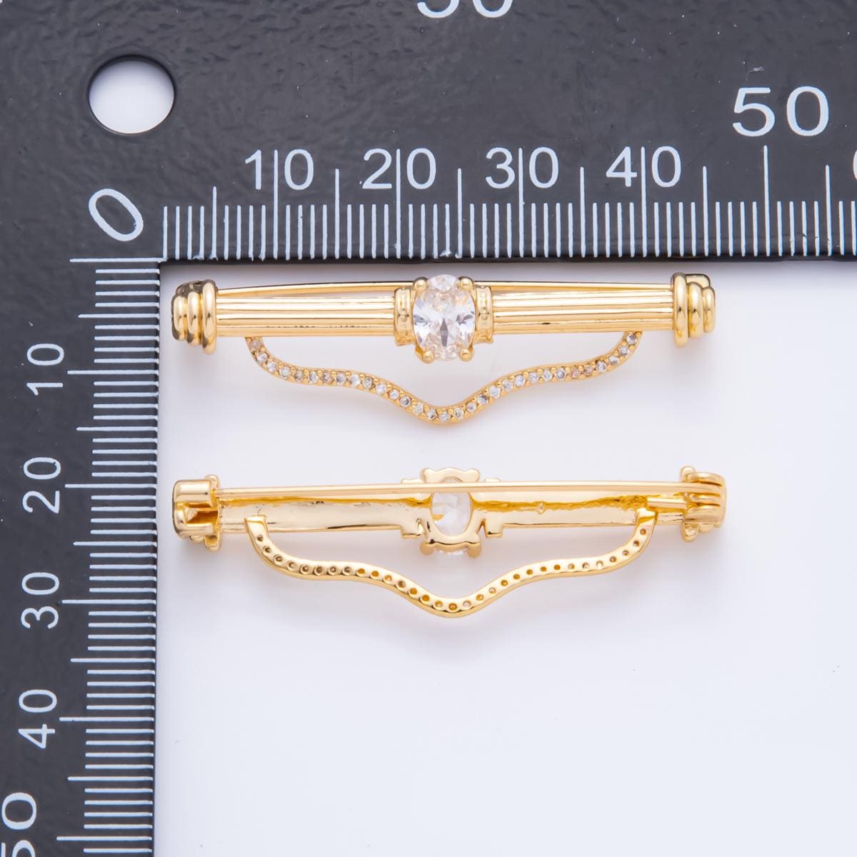 18K Gold Filled 42mm Cubic Zirconia Stone Fancy Safety Pin Brooch Bag Charm Finding | z-1235