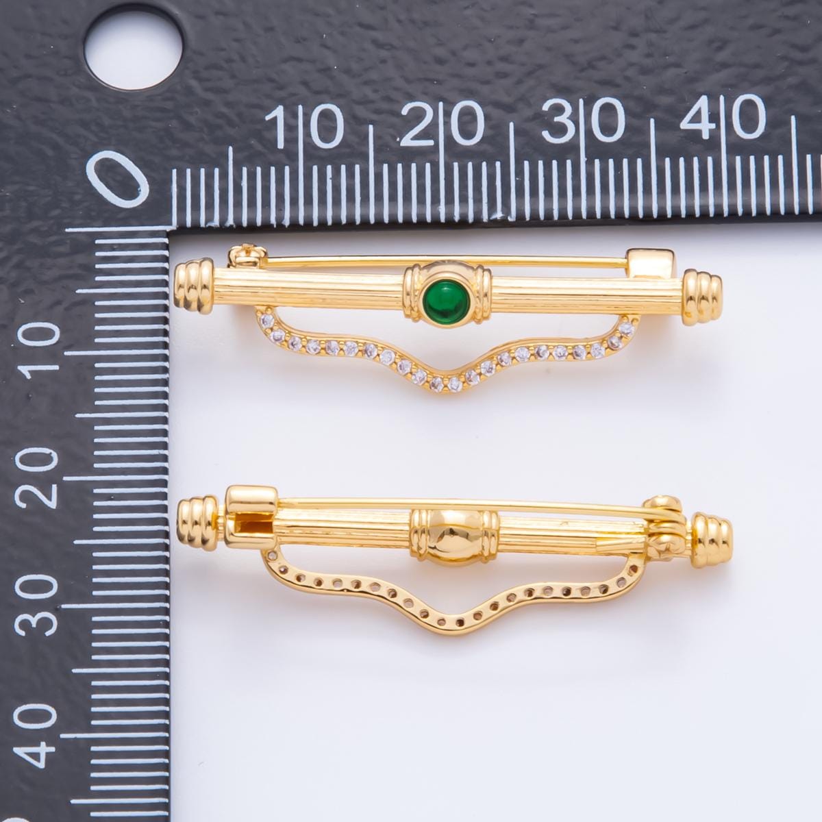 18K Gold Filled 42mm Cubic Zirconia Stone Fancy Safety Pin Brooch Bag Charm Finding | z-1235
