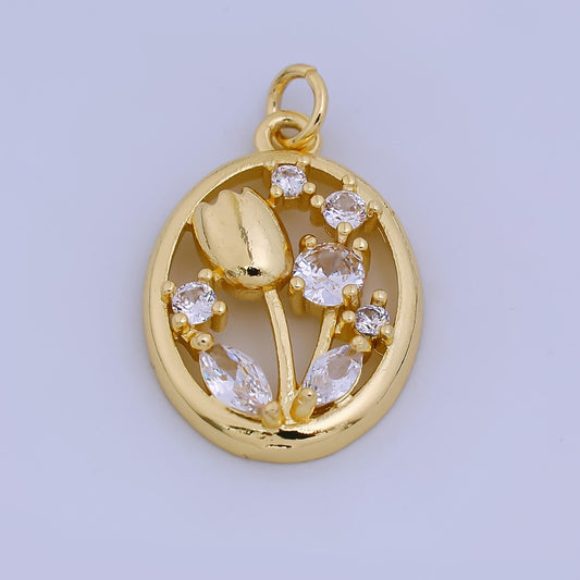 24K Gold Filled 22mm Micro Paved CZ Icy Frost Tulip Flower Charm | AH-570