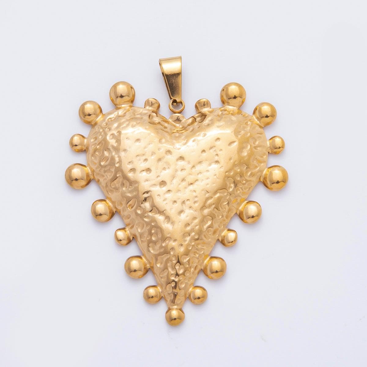 Chunky Gold Stainless Steel Hammered Gold Heart Pendant with Beaded Edge for scarf Necklace Charm P-794
