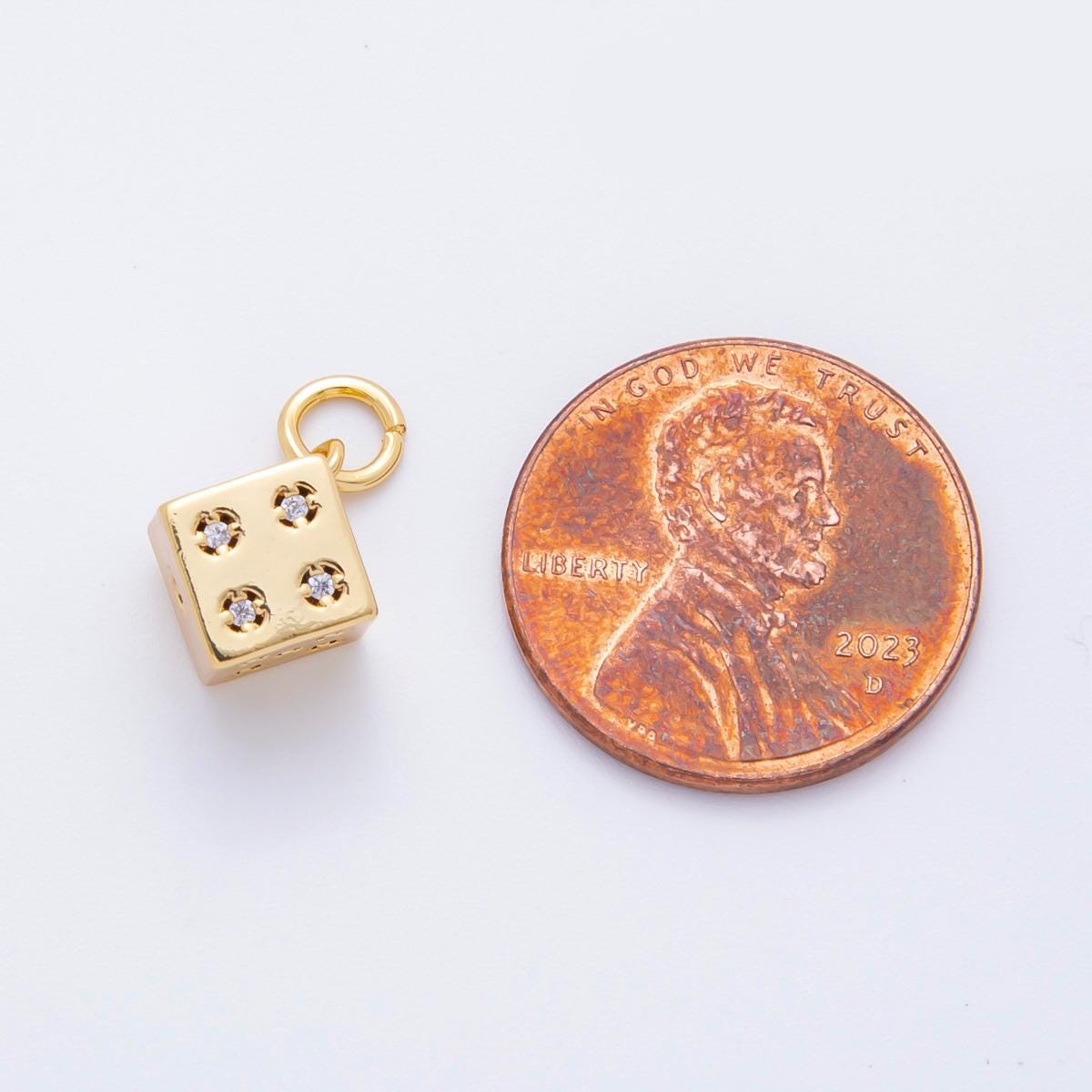 Mini 18k gold filled micro paved cz lucky dice mini add-on charm in gold e-429
