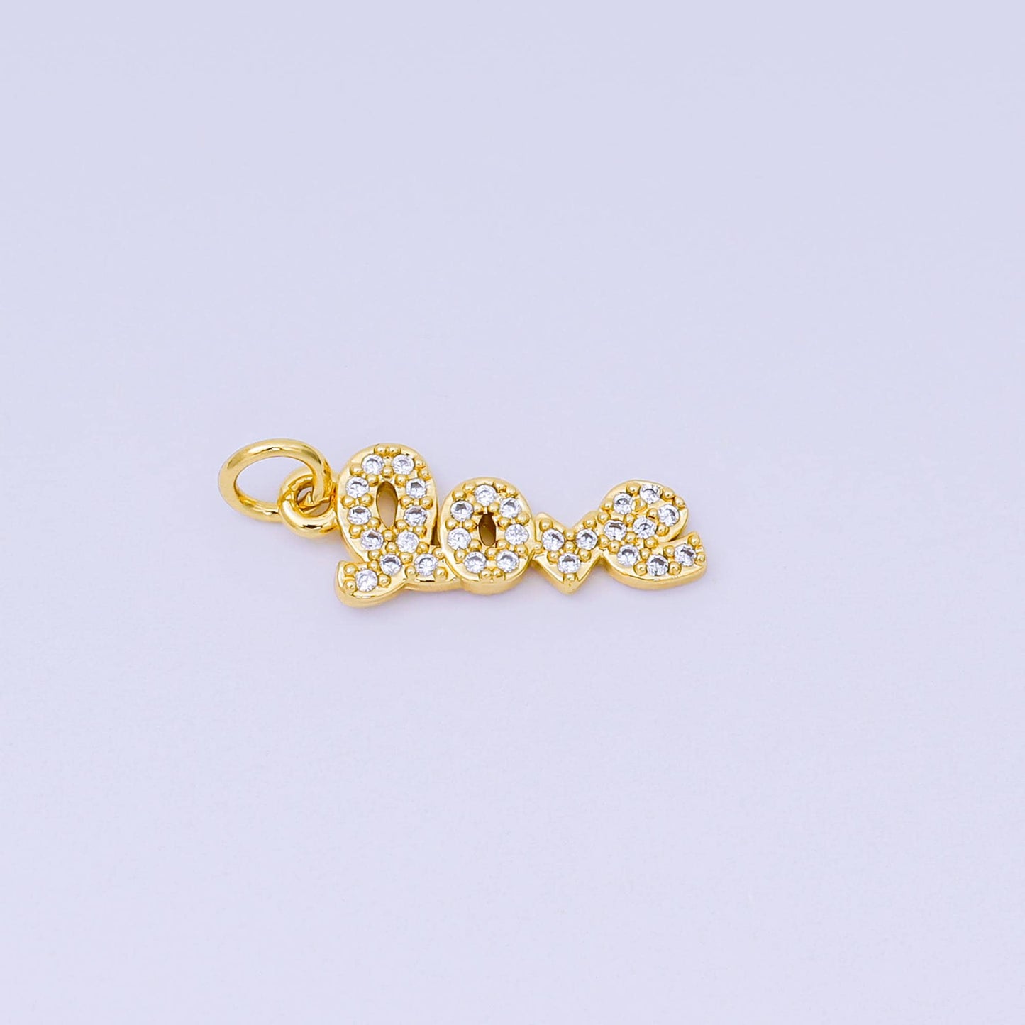 24K Gold Filled 19mm Micro Paved CZ Love Script Tag Valentine Romantic Charm | AH-568