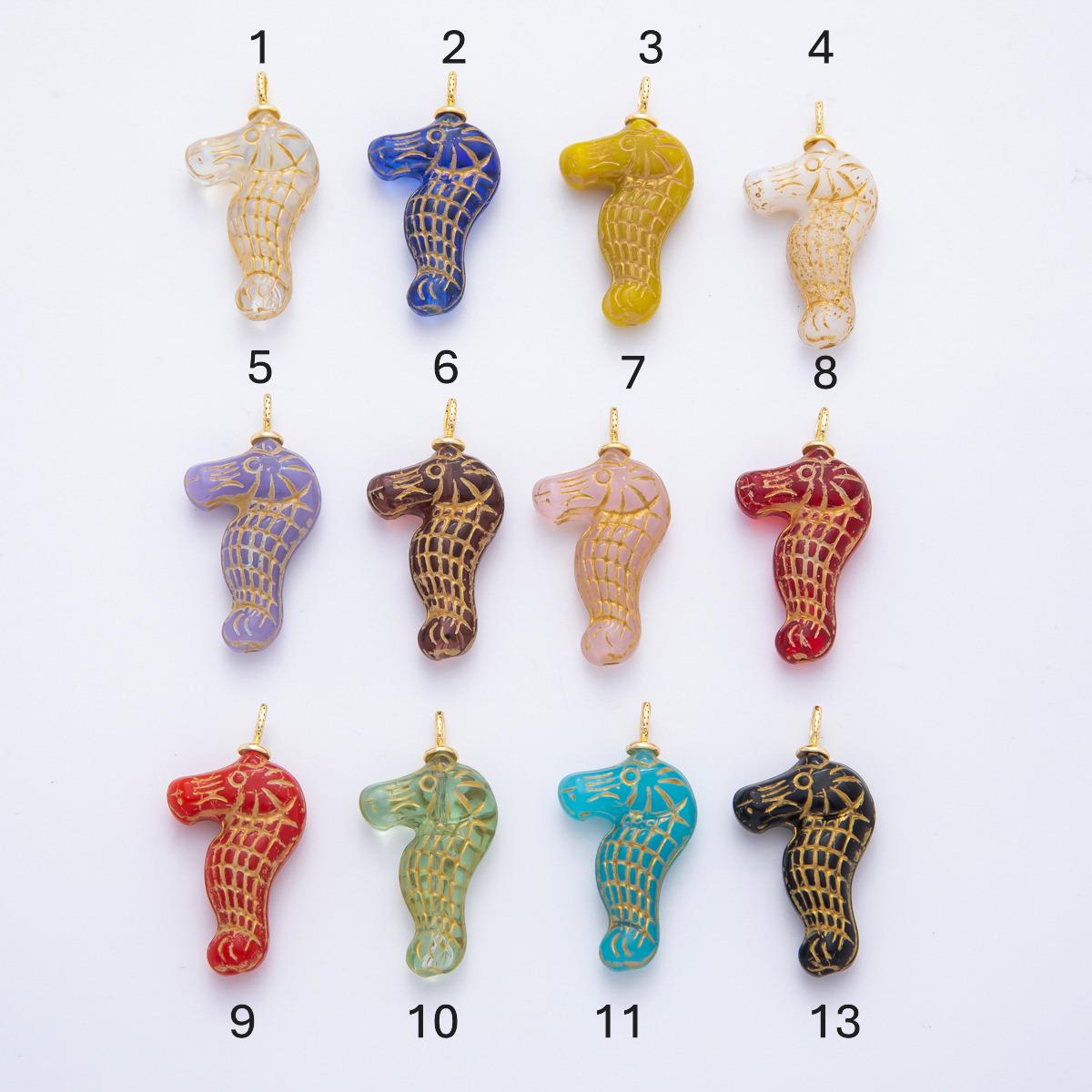 Dainty Czech Glass Beads Sea Horse Beads Charm Ocean Under the Sea Animal Beads Pendant Colorful Dumbo Necklace Bracelet Component AF-1342