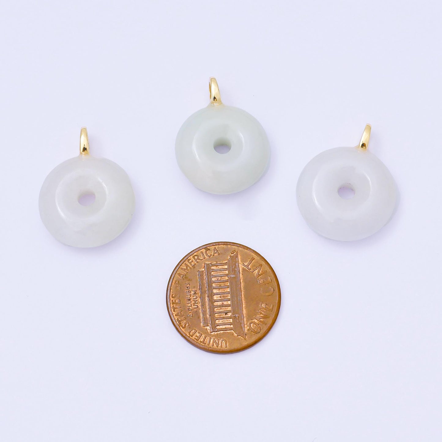 24K Gold Filled 21mm White Jade Round Donut Charm | M411