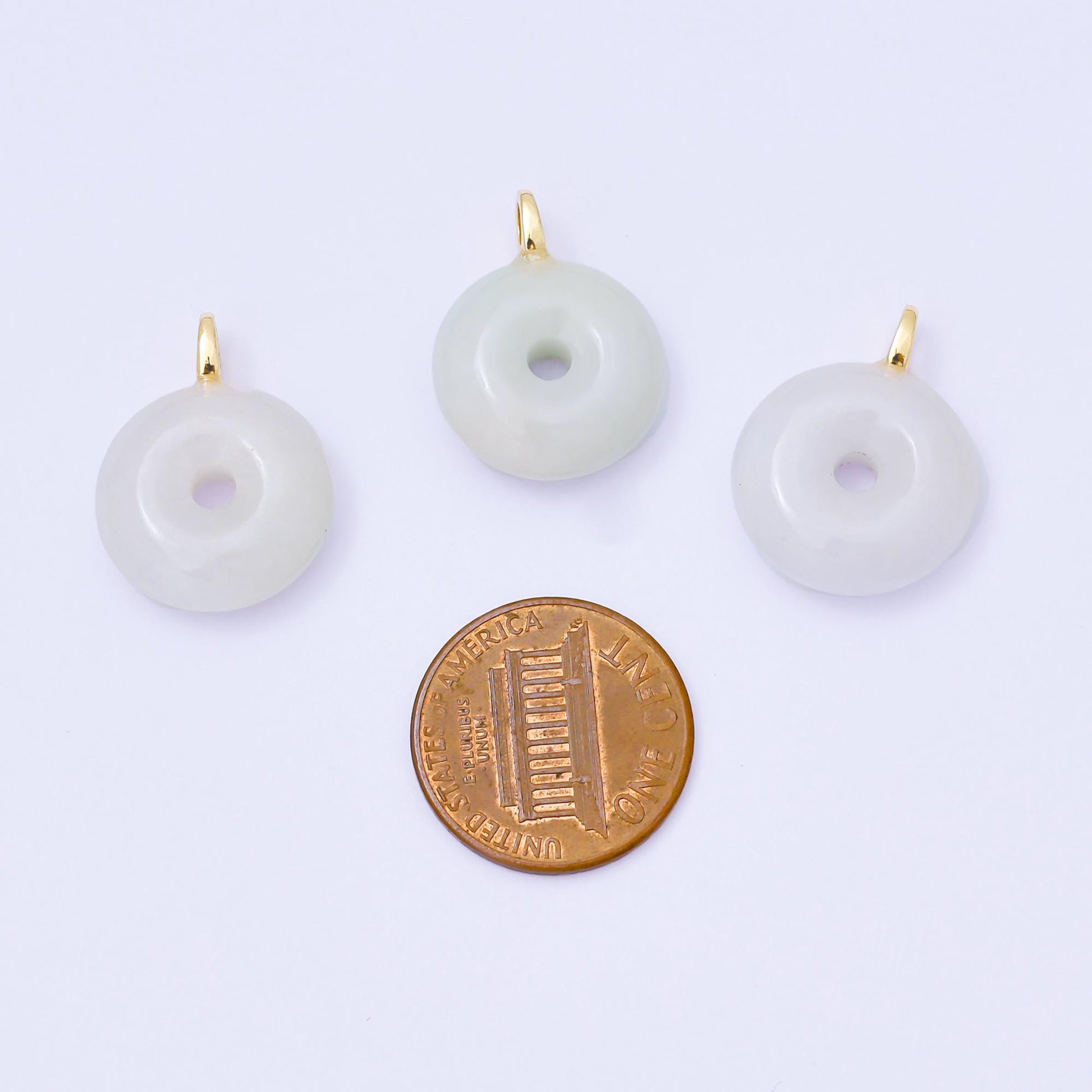 24K Gold Filled 21mm White Jade Round Donut Charm | M411
