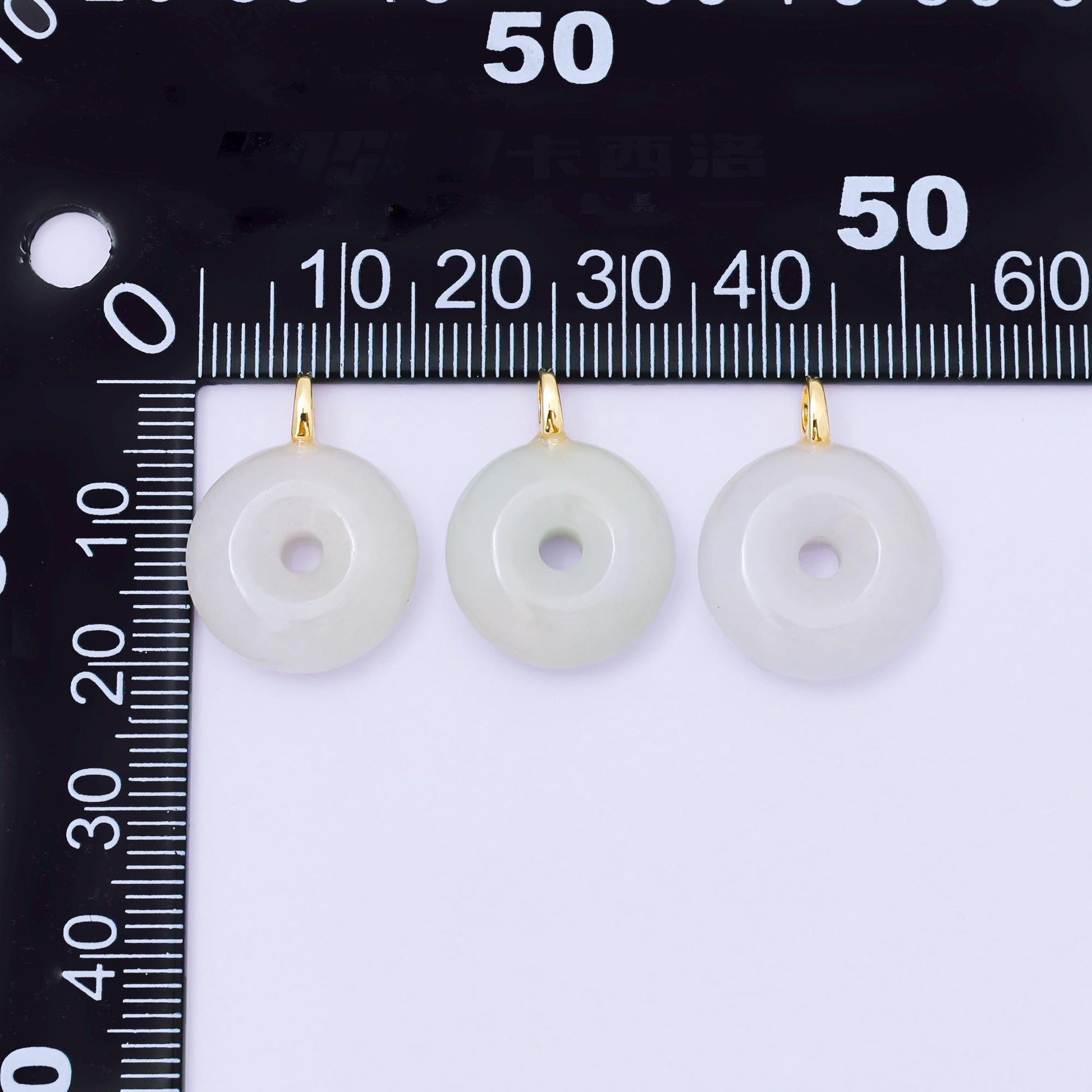 24K Gold Filled 21mm White Jade Round Donut Charm | M411