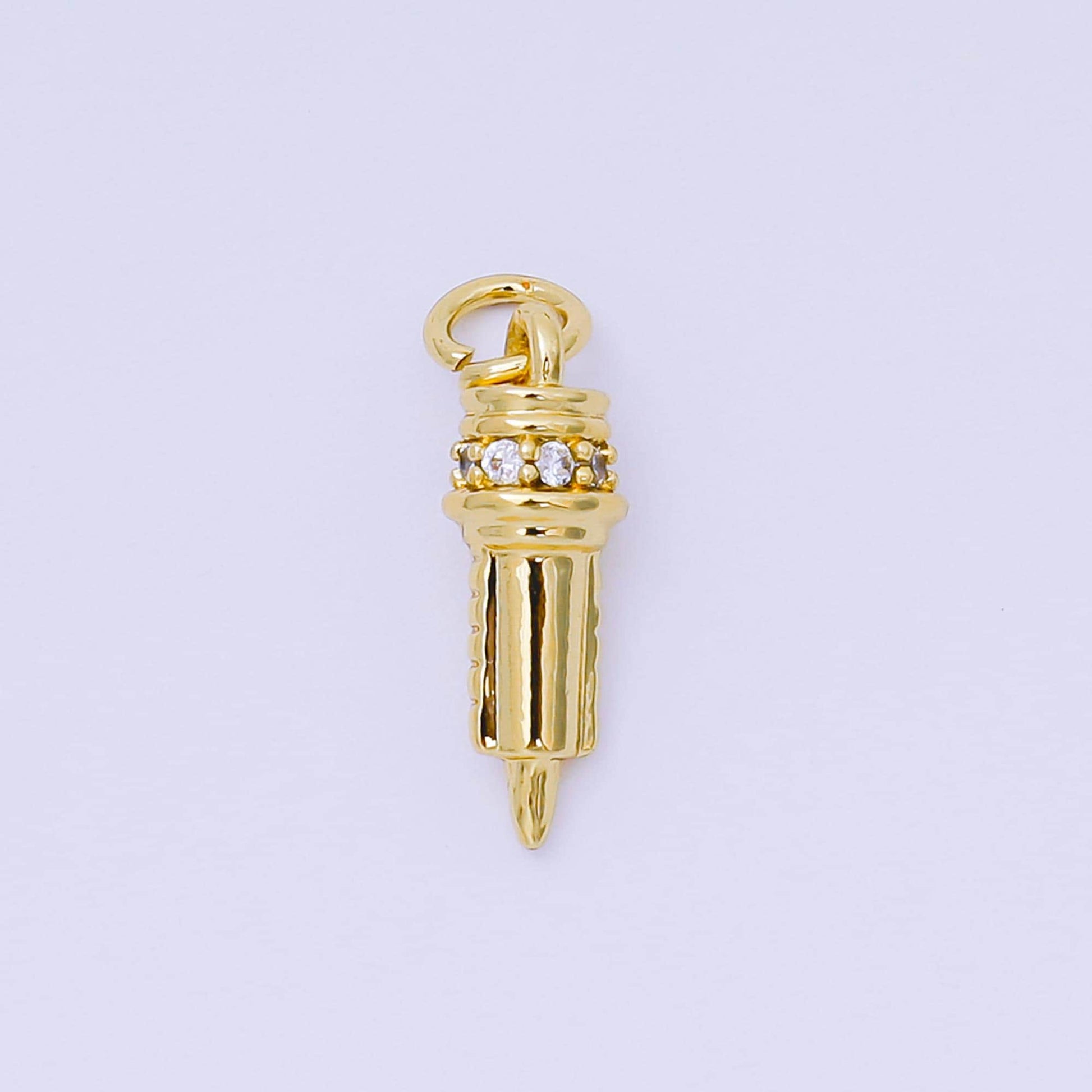 24K Gold Filled 16mm Micro Paved CZ Nurse's Syringe Charm | AH608