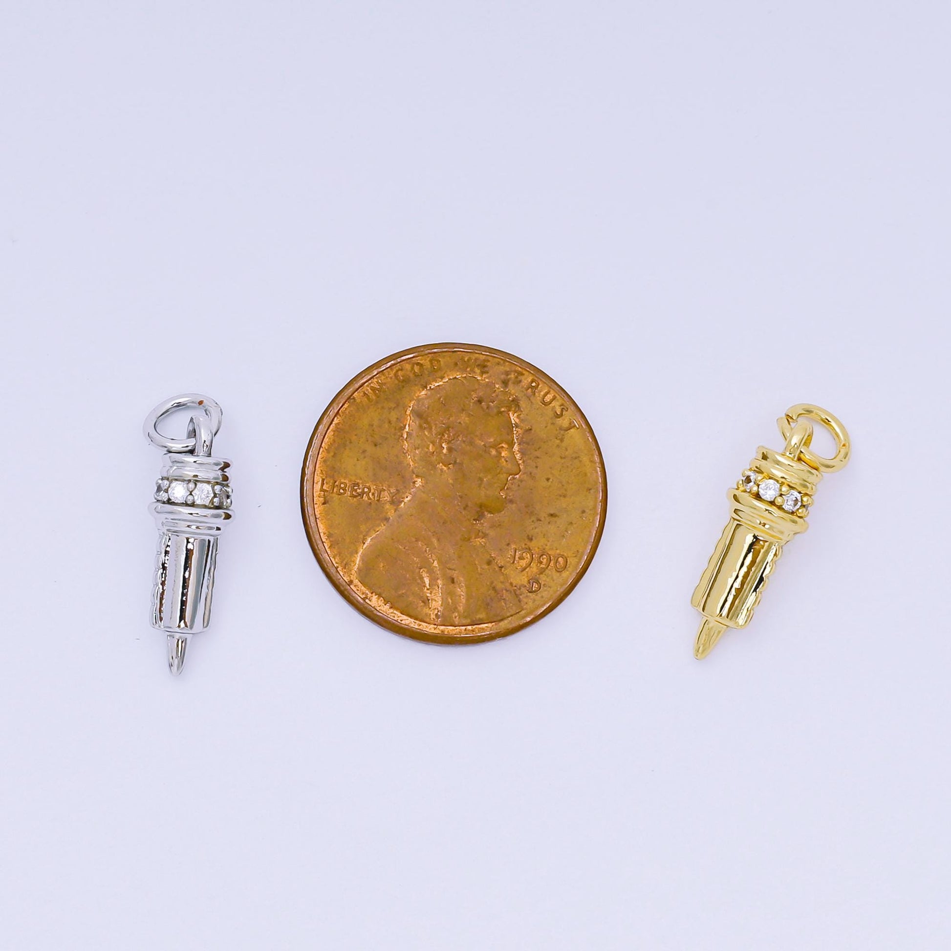 24K Gold Filled 16mm Micro Paved CZ Nurse's Syringe Charm | AH608