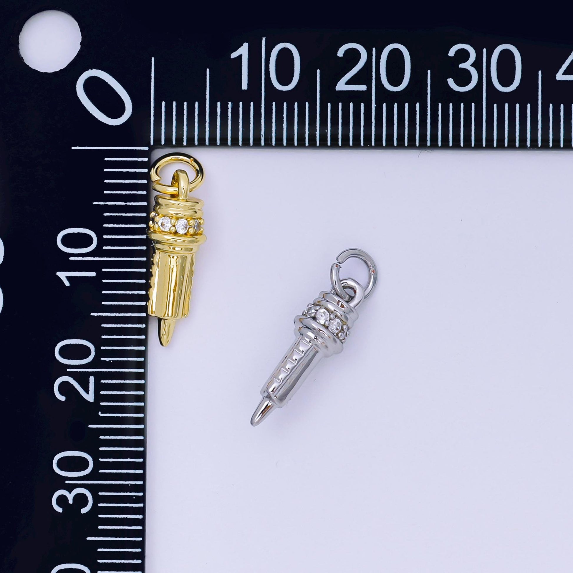 24K Gold Filled 16mm Micro Paved CZ Nurse's Syringe Charm | AH608