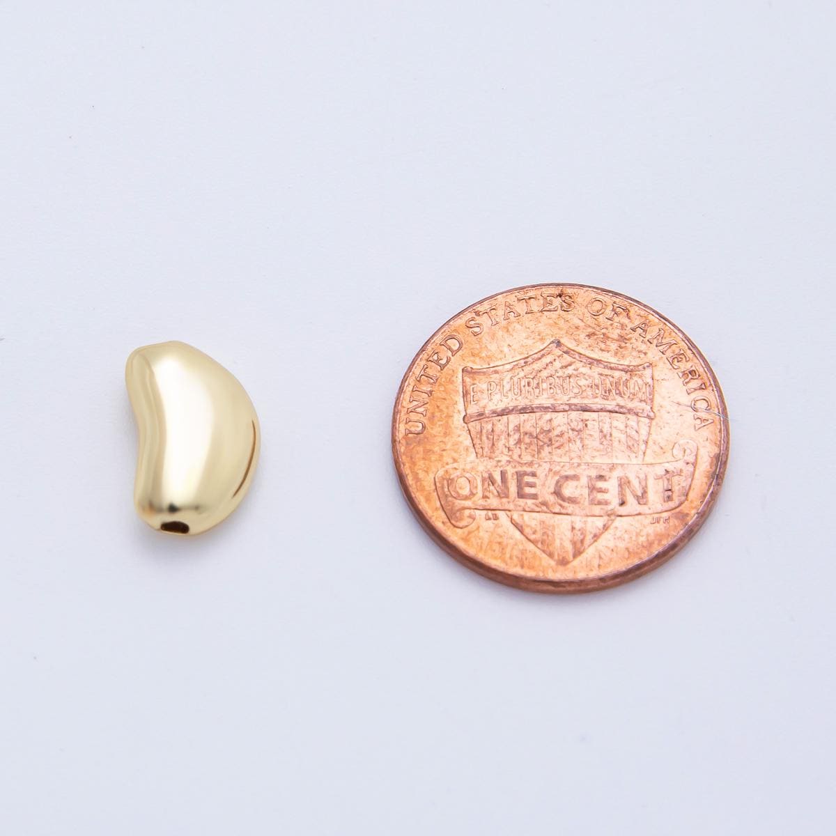 18K Gold Filled Bean Beads, Large Hole Beads, Puffed Pebble Charms Beads for Necklace Bracelet Component Slider Cord AF-1091