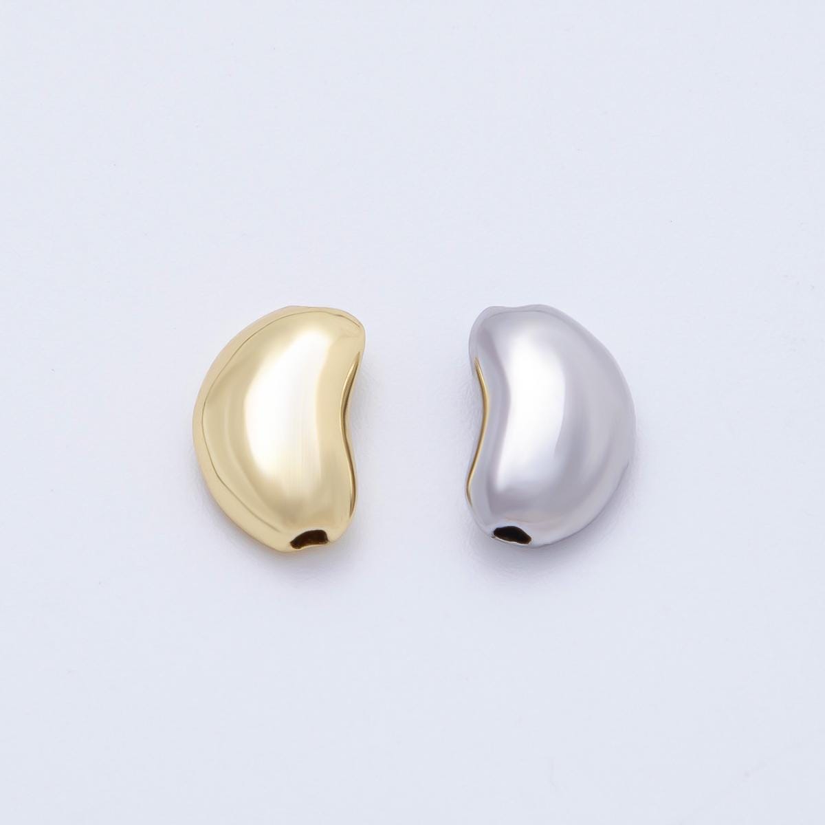 18K Gold Filled Bean Beads, Large Hole Beads, Puffed Pebble Charms Beads for Necklace Bracelet Component Slider Cord AF-1091