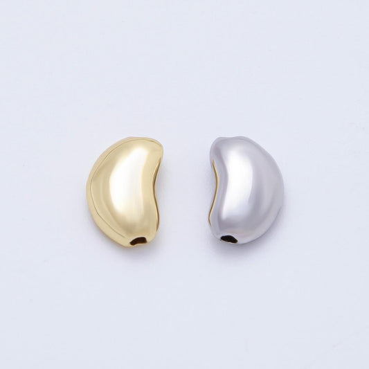 18K Gold Filled Bean Beads, Large Hole Beads, Puffed Pebble Charms Beads for Necklace Bracelet Component Slider Cord AF-1091