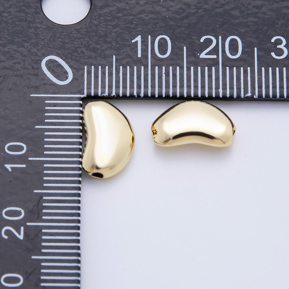 18K Gold Filled Bean Beads, Large Hole Beads, Puffed Pebble Charms Beads for Necklace Bracelet Component Slider Cord AF-1091