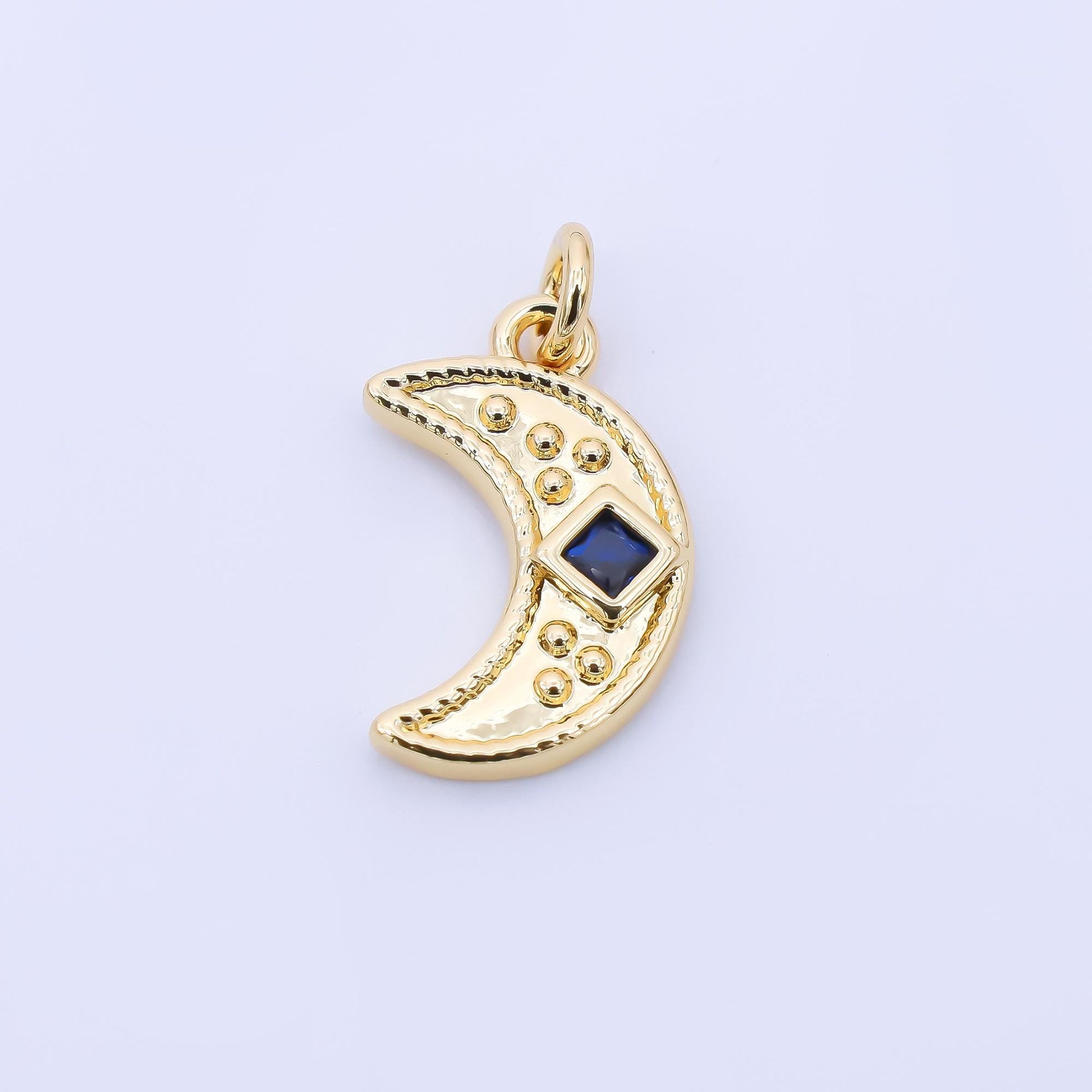 24K Gold Filled 14mm Purple Square CZ Celestial Crescent Moon Charm | AC1609