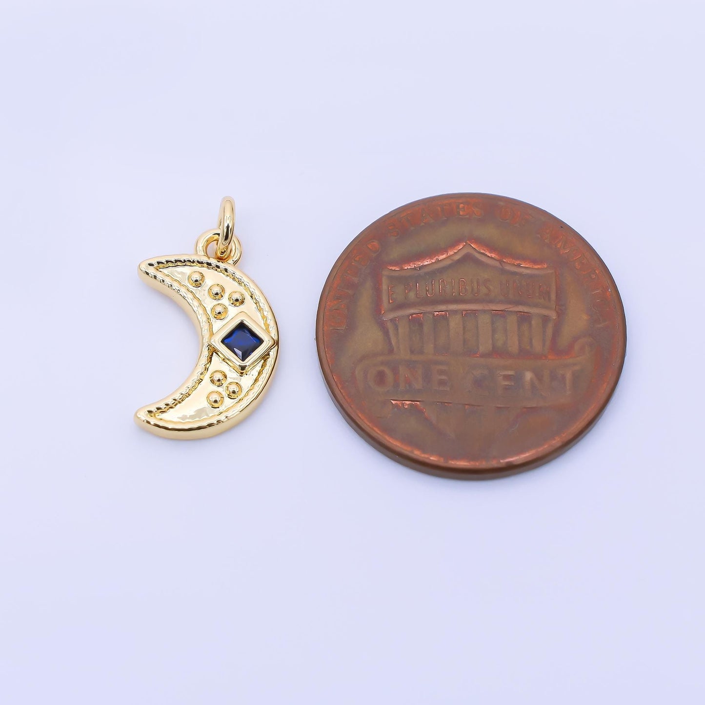 24K Gold Filled 14mm Purple Square CZ Celestial Crescent Moon Charm | AC1609