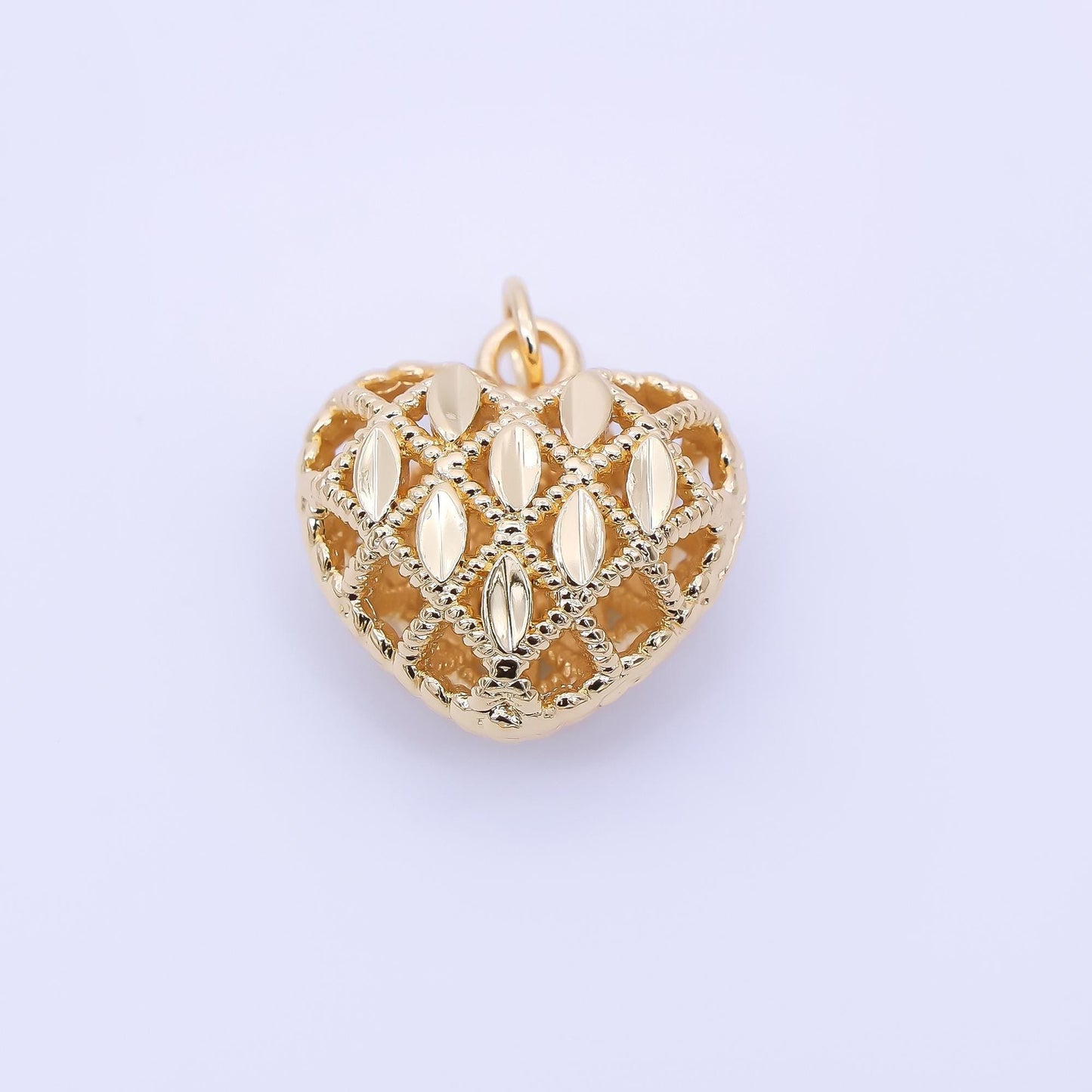 24K Gold Filled 16mm Filigree Heart Multidimensional Charm | AC1602