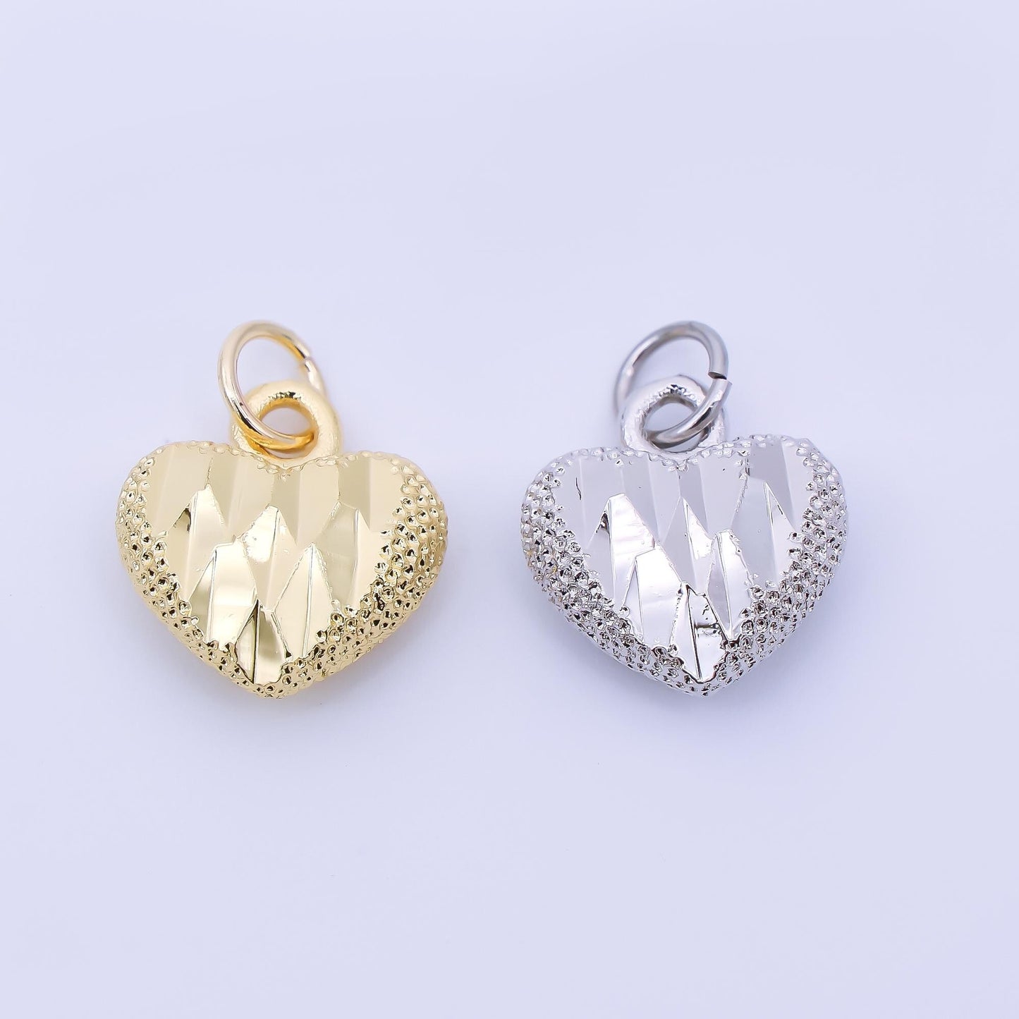 24K Gold Filled 13mm Dotted Textured Heart Charm in Gold & Silver | AC1601