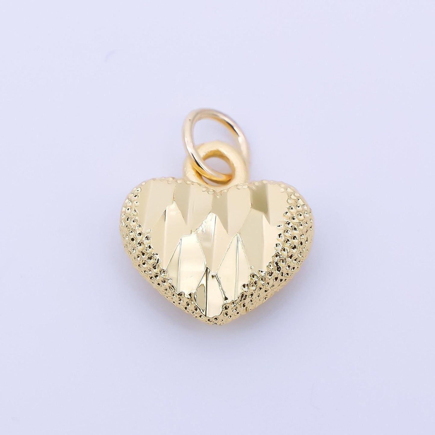 24K Gold Filled 13mm Dotted Textured Heart Charm in Gold & Silver | AC1601