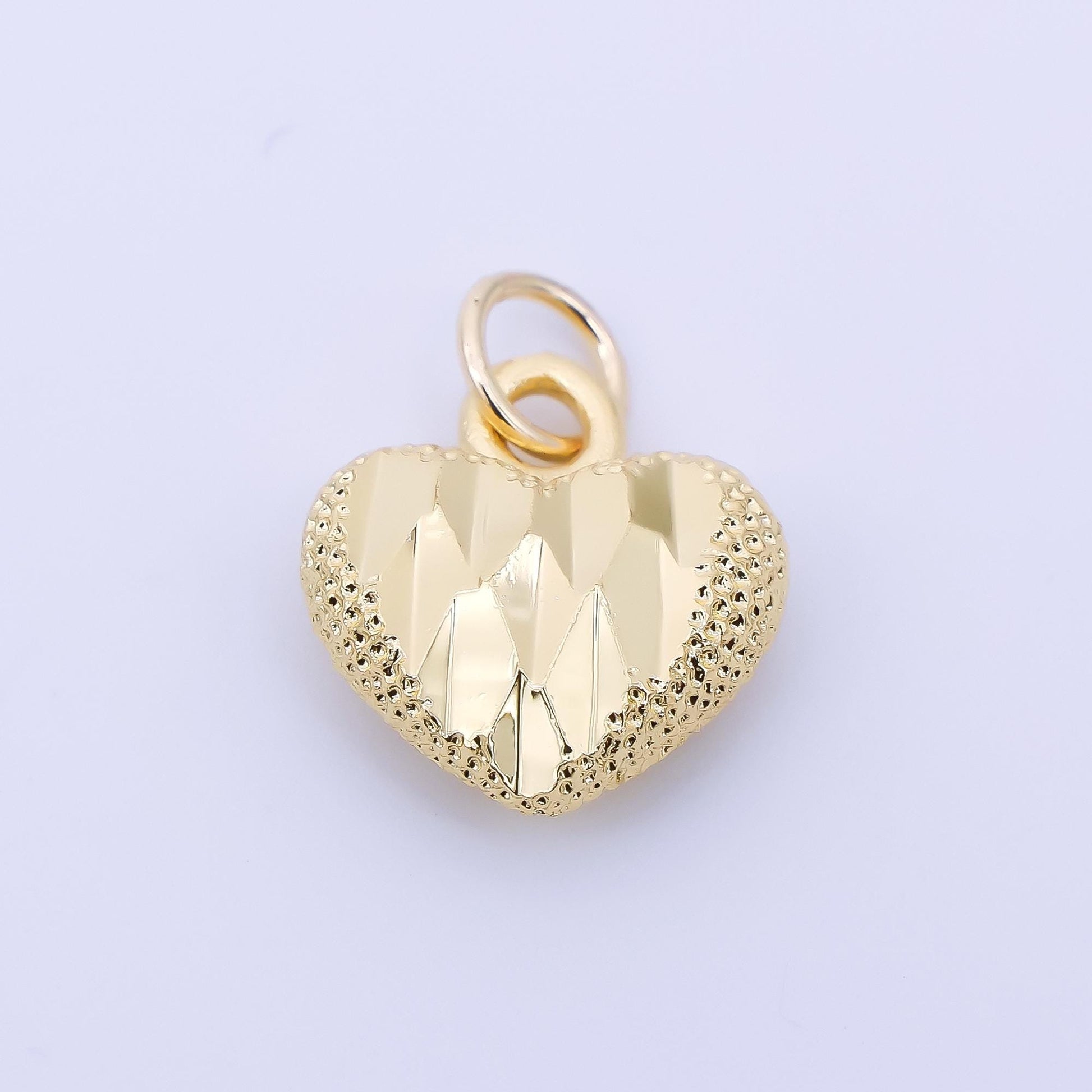 24K Gold Filled 13mm Dotted Textured Heart Charm in Gold & Silver | AC1601