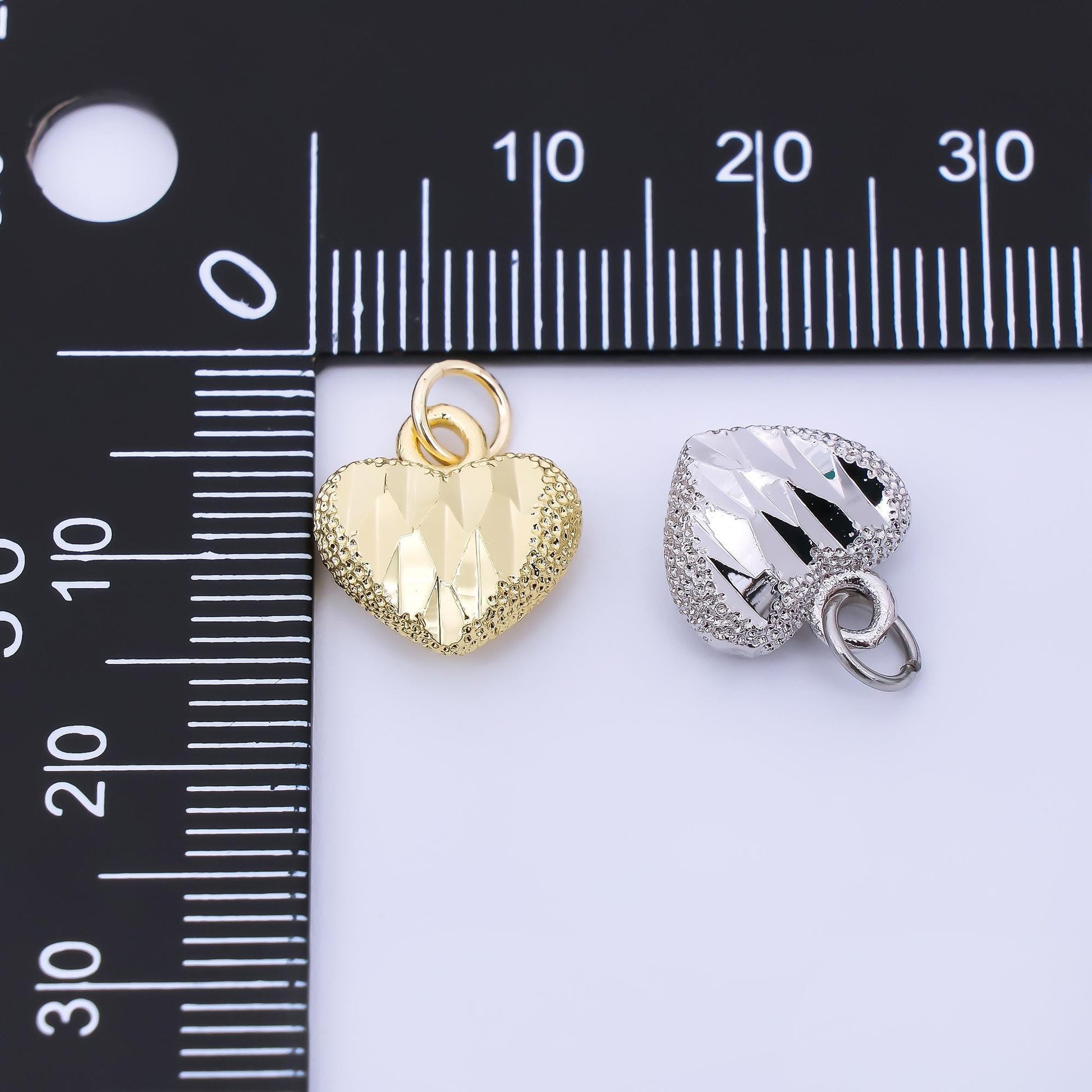 24K Gold Filled 13mm Dotted Textured Heart Charm in Gold & Silver | AC1601