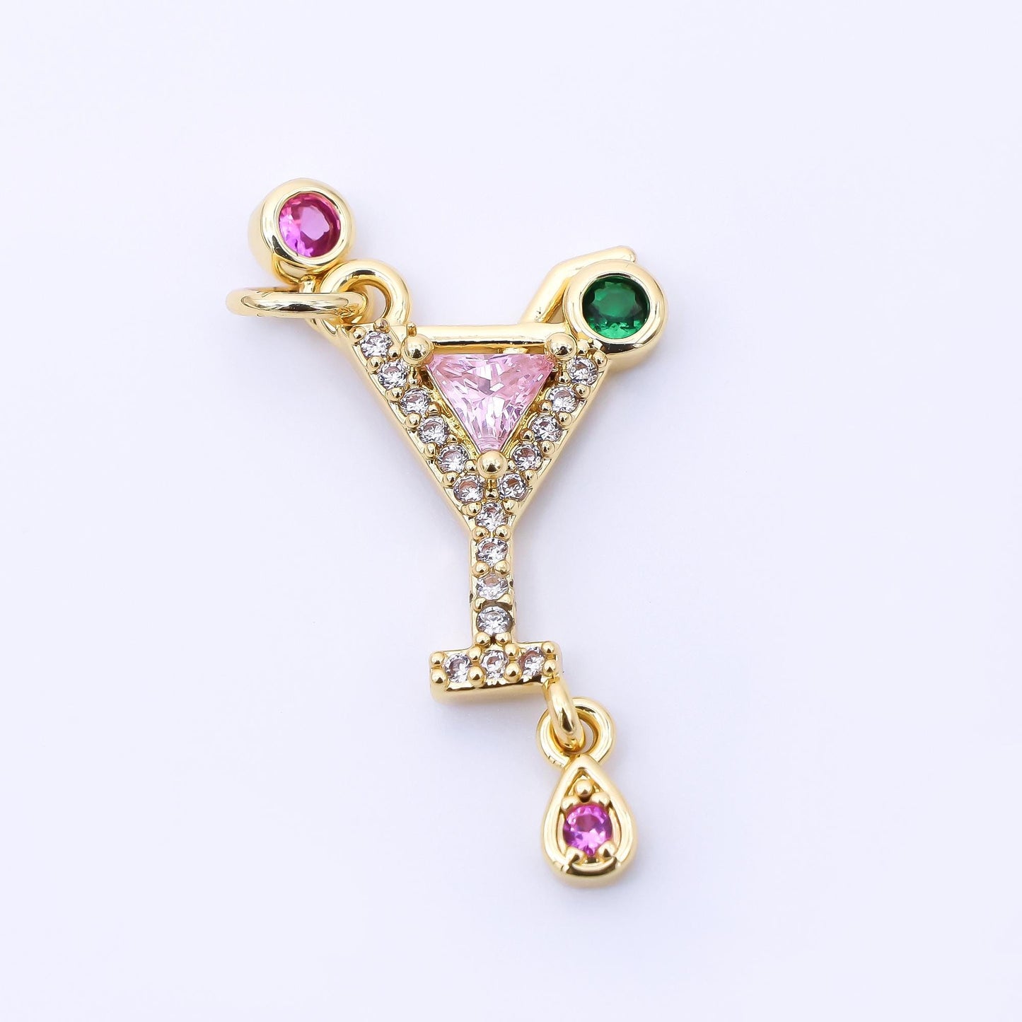24K Gold Filled 18.5mm Pink, Green, & Fuchsia CZ Cocktail Drink Charm | AC1605