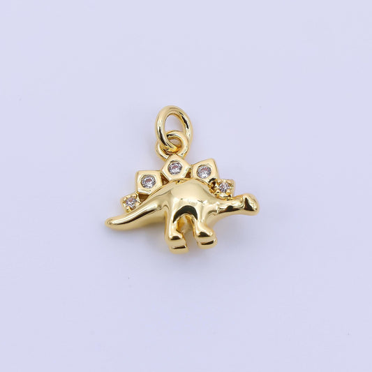 24K Gold Filled 10mm Micro Paved CZ Monstrous Lizard Stegosaurus Dinosaur Charm | AJ397