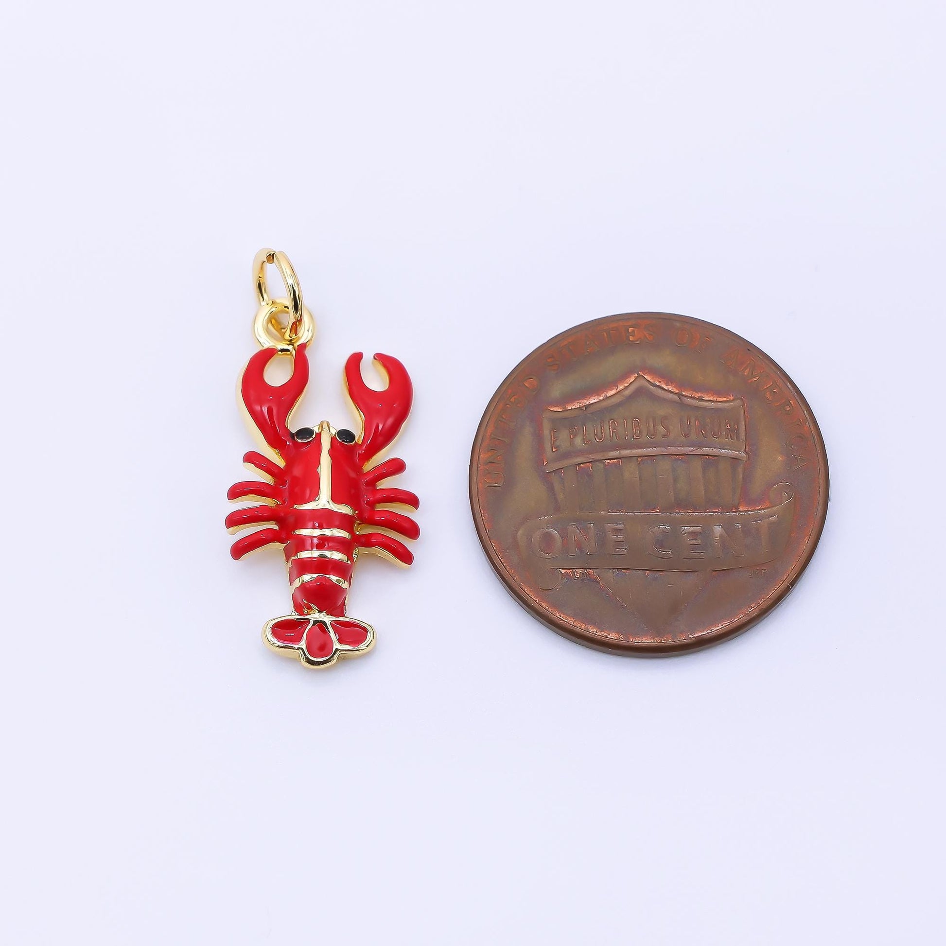 24K Gold Filled 20.5mm Hand-Painted Enamel Red Crawfish Lobster Charm | AJ390