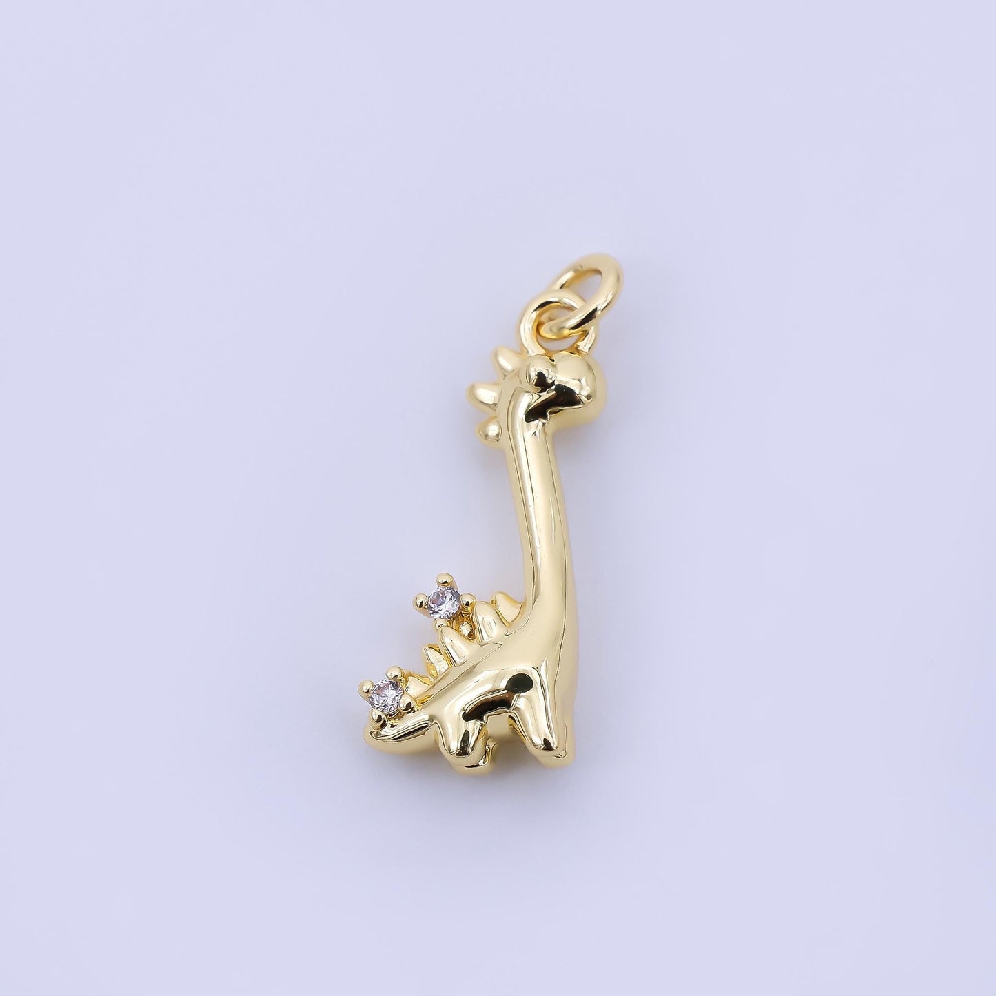 24K Gold Filled 18mm Twin Round CZ Ancient Brontosaurus Dinosaur Charm | AJ396