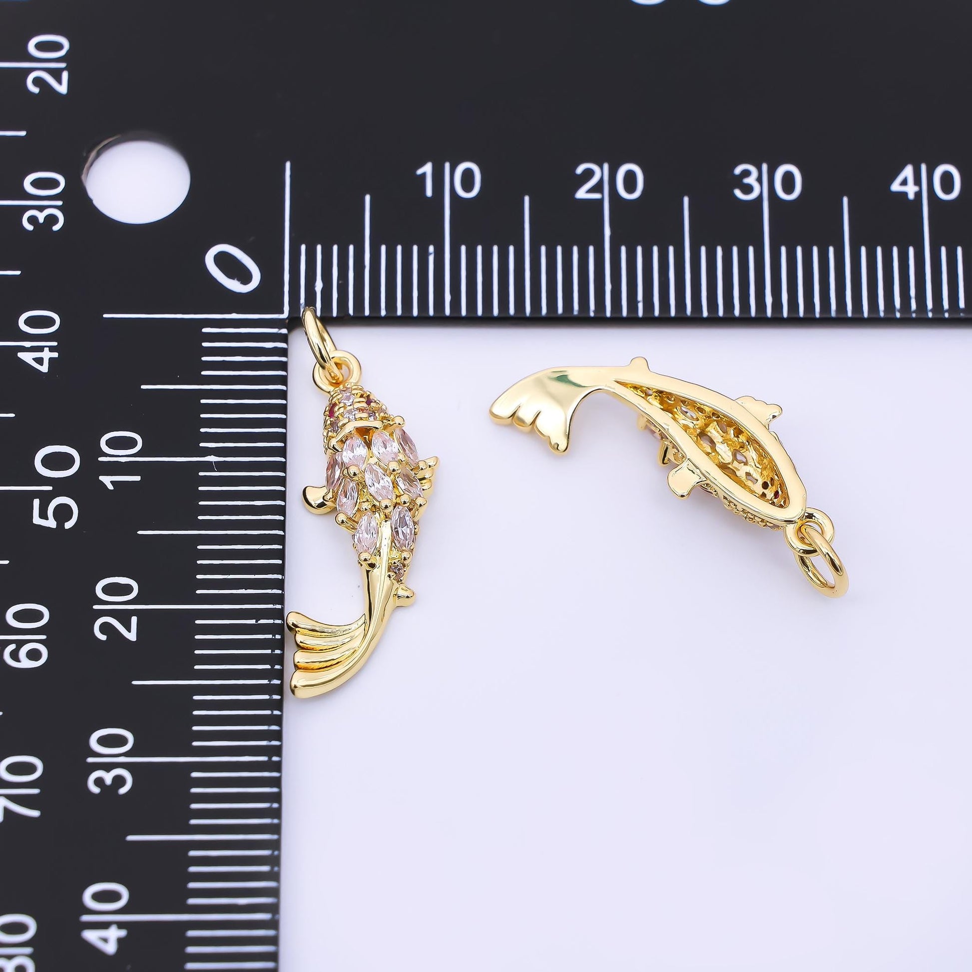 24K Gold Filled 23.5mm Red & Clear Marquise CZ Under the Sea Fish Animals Charm | AJ391