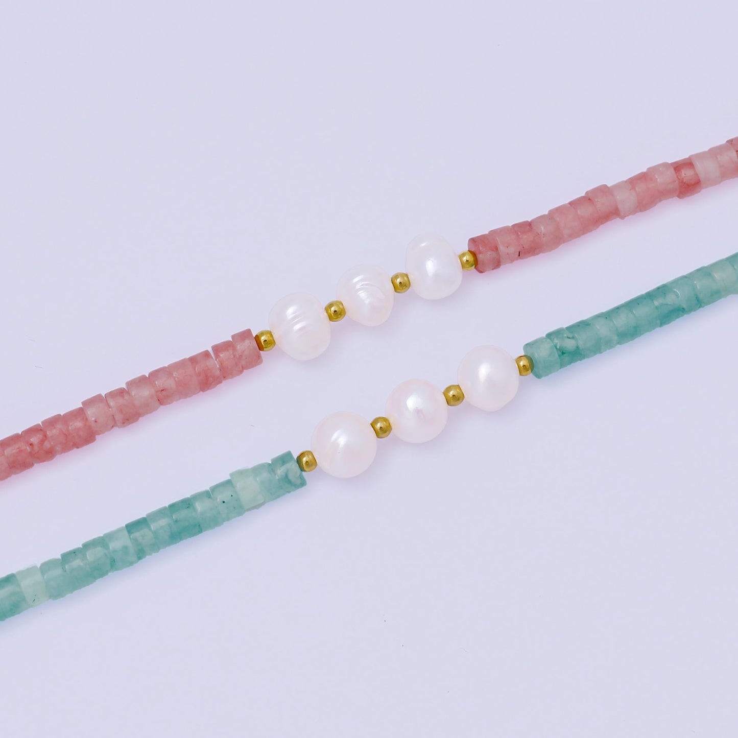 Pink gem stone beaded Bracelet Pearl handmade jewelry WA-1347