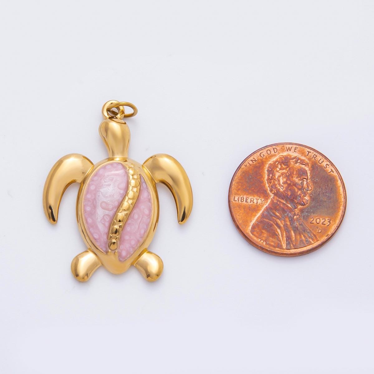 Stainless steel 33.5mm Turtle Charm minimalist Enamel Beach Animal Pendant in gold Under the Sea pendant | C-201
