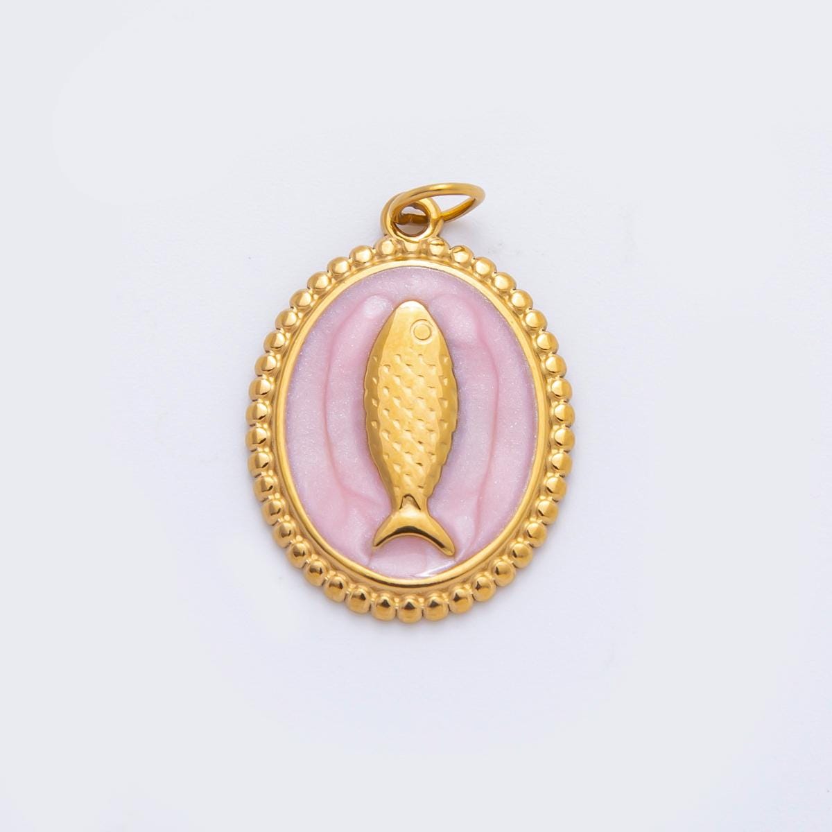 Enamel Stainless steel 27mm fish Oval Charm minimalist Pendant in gold sardine fish jewelry | C-277