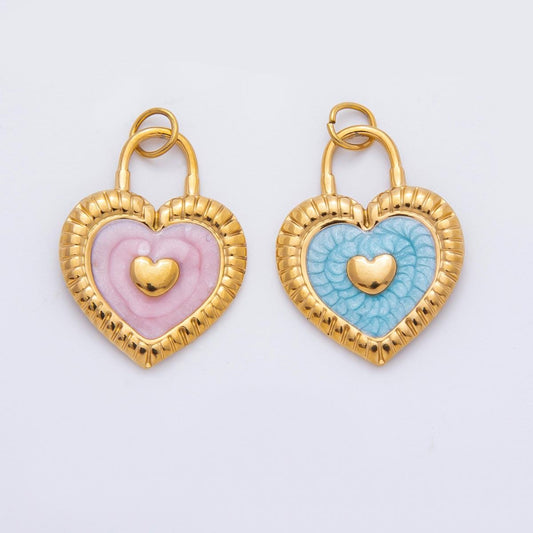 Enamel Stainless steel 26.8mm LOVE PADLOCK Charm minimalist Pendant in gold love jewelry | C-316