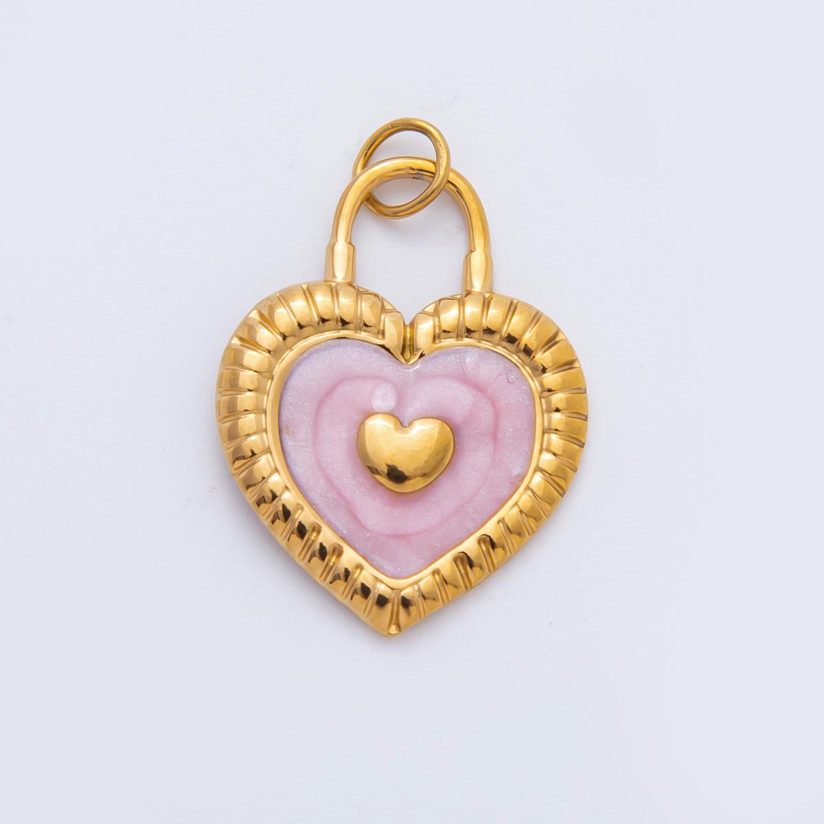 Enamel Stainless steel 26.8mm LOVE PADLOCK Charm minimalist Pendant in gold love jewelry | C-316