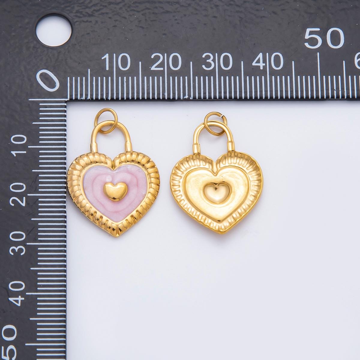 Enamel Stainless steel 26.8mm LOVE PADLOCK Charm minimalist Pendant in gold love jewelry | C-316