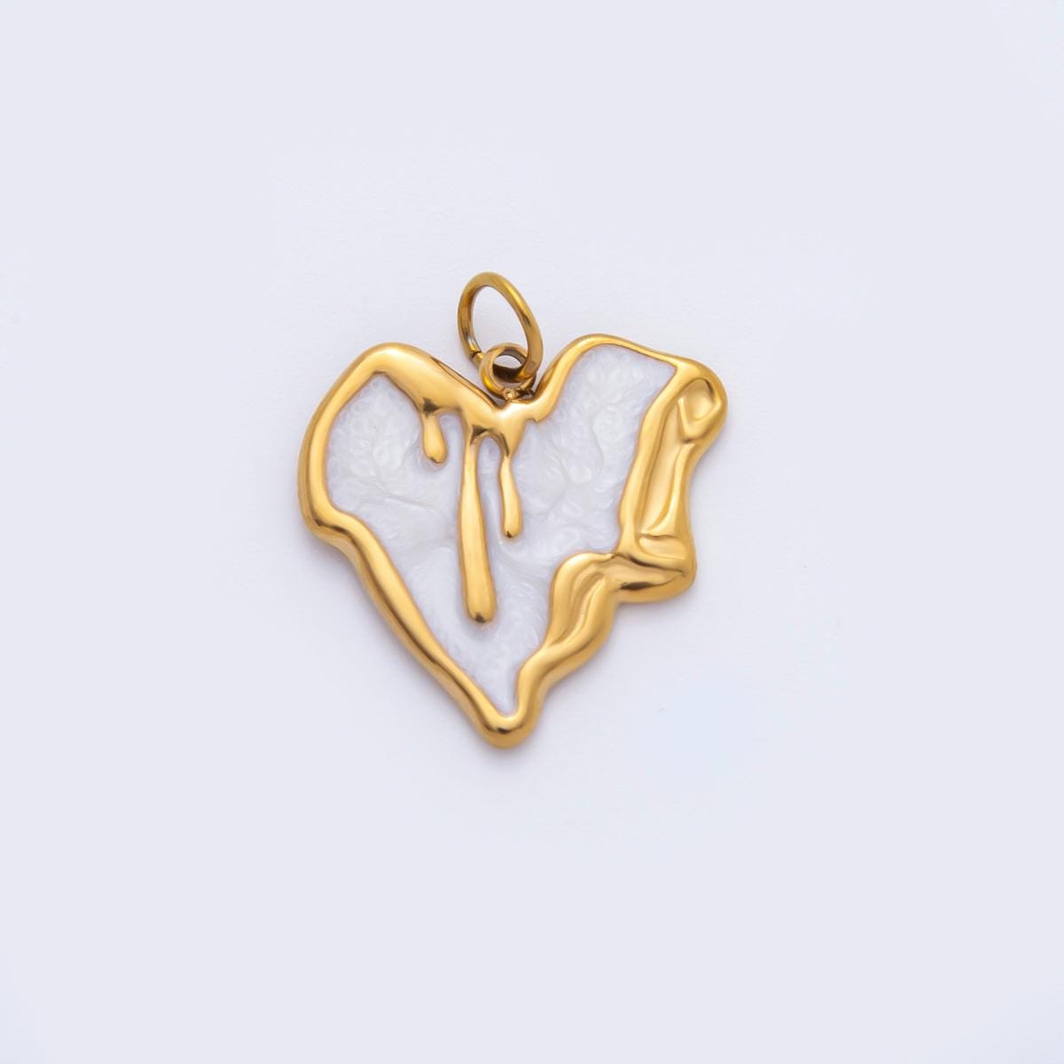 Enamel Stainless steel 21.5mm Drip Heart Charm minimalist Pendant in gold love jewelry | C-