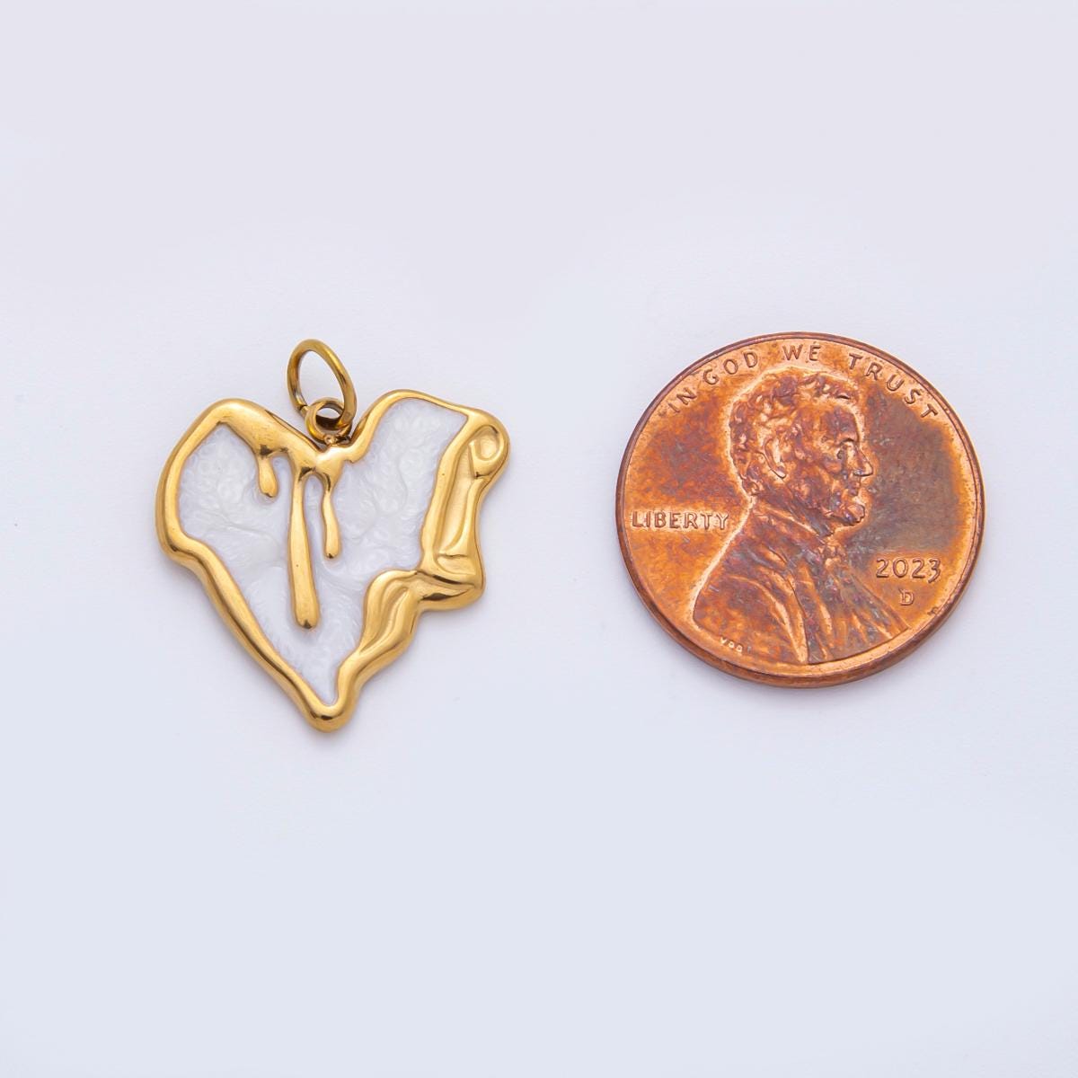 Enamel Stainless steel 21.5mm Drip Heart Charm minimalist Pendant in gold love jewelry | C-