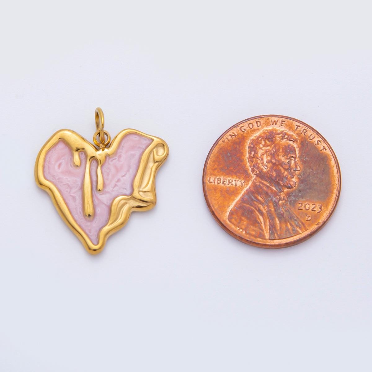 Enamel Stainless steel 21.5mm Drip Heart Charm minimalist Pendant in gold love jewelry | C-