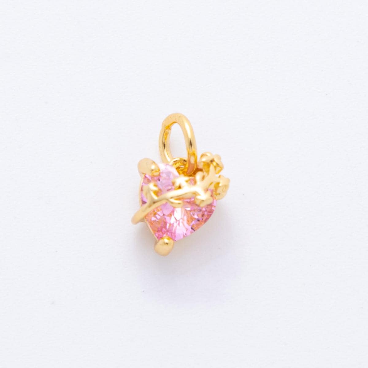 Heart CZ Charms | Pink & Black Crystal Heart Pendant with Vine Design | Jewelry Making Supplies C-636