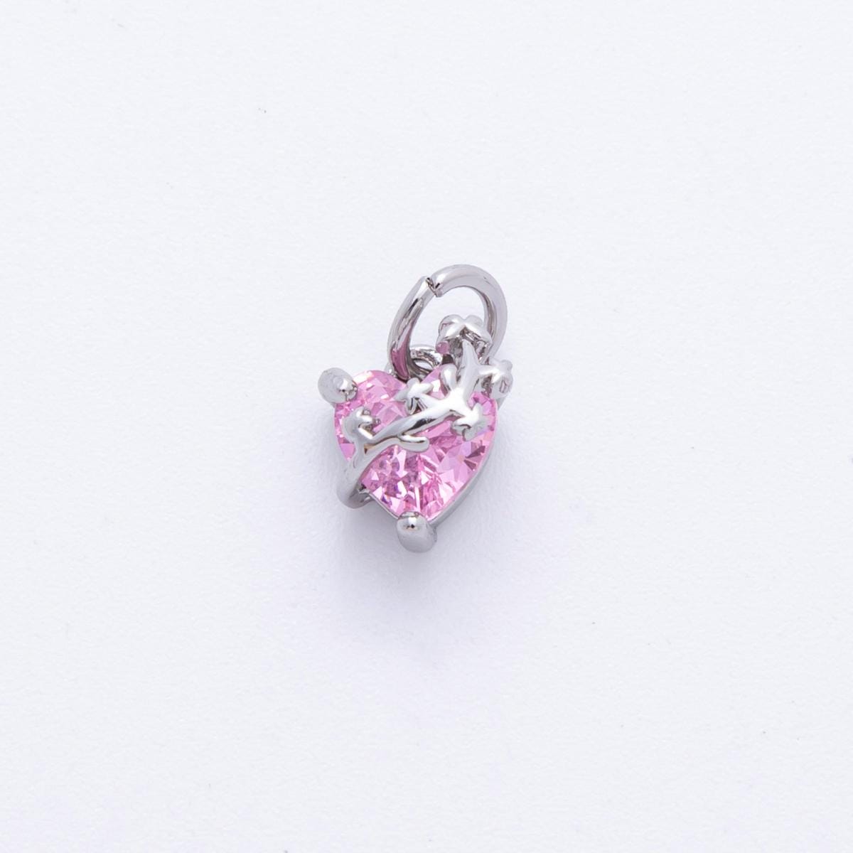 Heart CZ Charms | Pink & Black Crystal Heart Pendant with Vine Design | Jewelry Making Supplies C-636