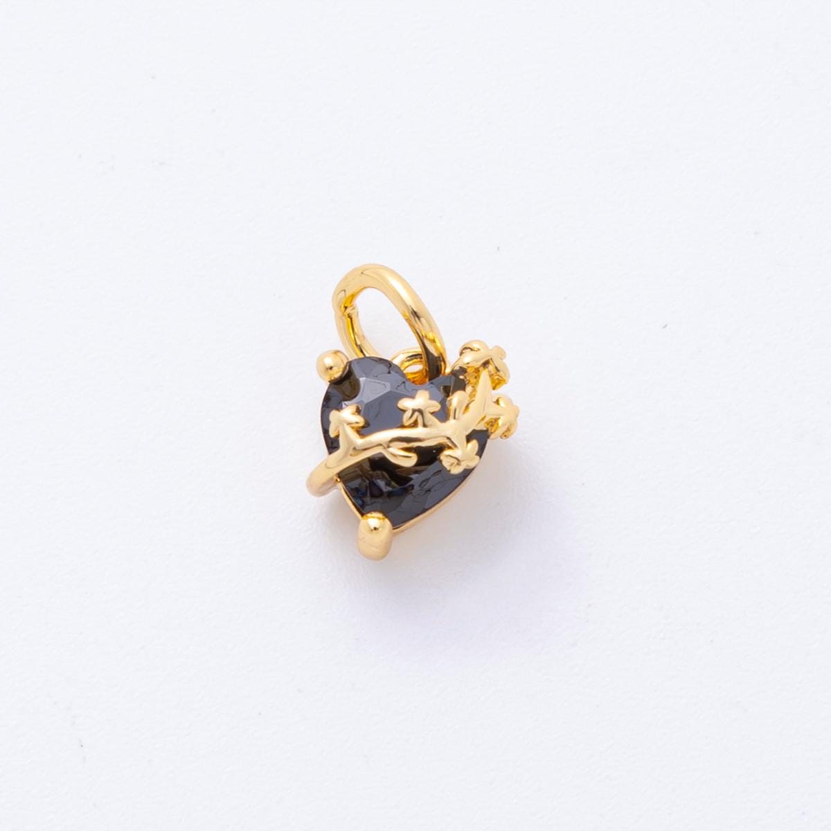 Heart CZ Charms | Pink & Black Crystal Heart Pendant with Vine Design | Jewelry Making Supplies C-636