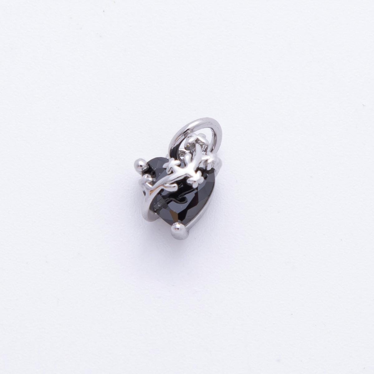 Heart CZ Charms | Pink & Black Crystal Heart Pendant with Vine Design | Jewelry Making Supplies C-636