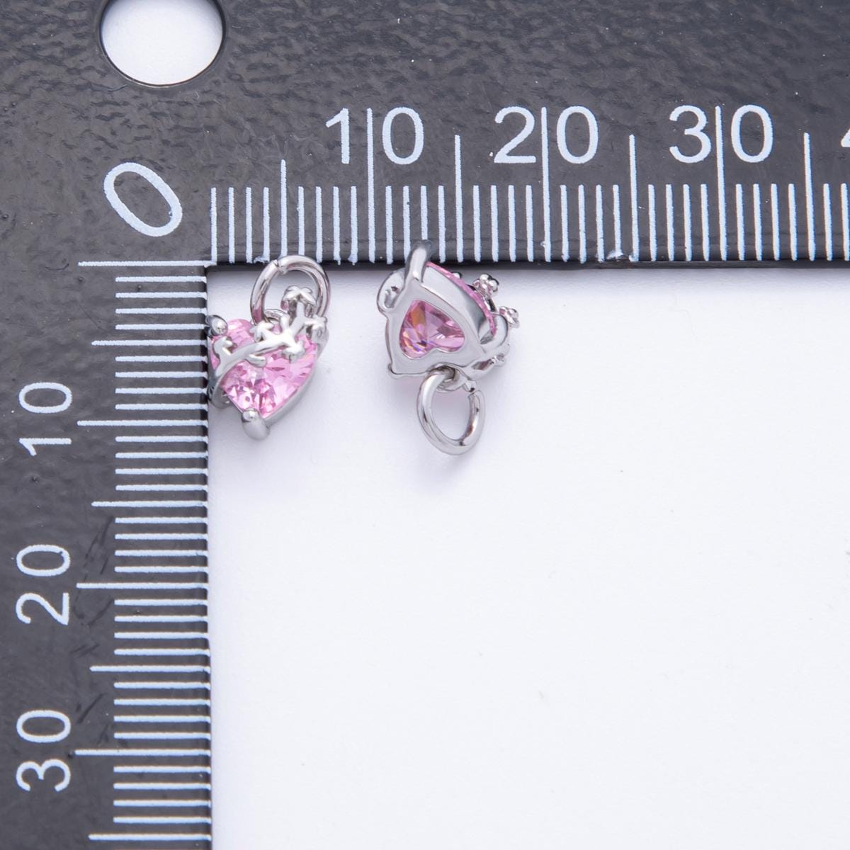 Heart CZ Charms | Pink & Black Crystal Heart Pendant with Vine Design | Jewelry Making Supplies C-636