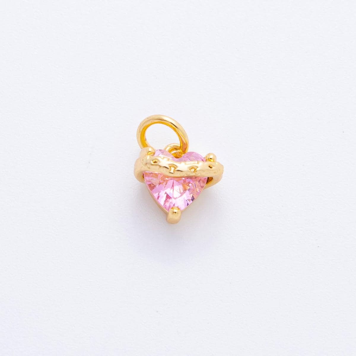 Heart CZ Charms | Pink & Black Crystal Heart Pendant with Rustic Design | Jewelry Making Supplies C-639