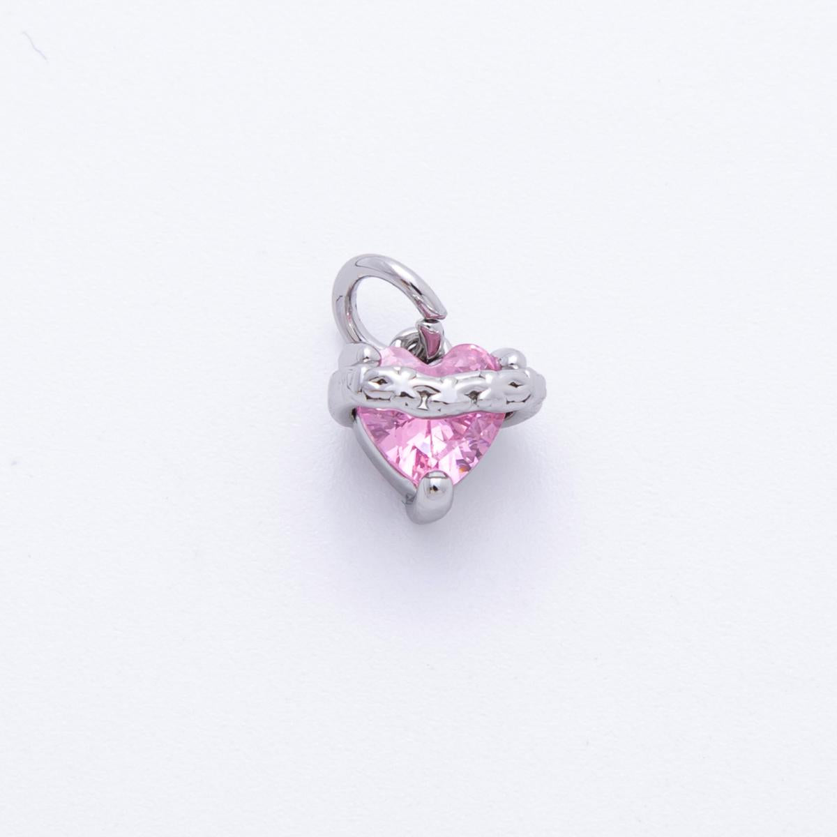 Heart CZ Charms | Pink & Black Crystal Heart Pendant with Rustic Design | Jewelry Making Supplies C-639