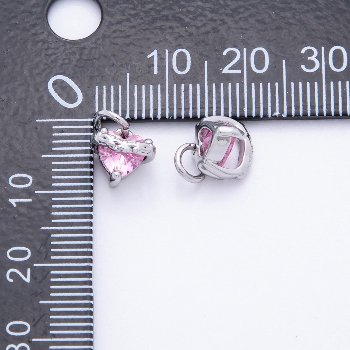 Heart CZ Charms | Pink & Black Crystal Heart Pendant with Rustic Design | Jewelry Making Supplies C-639
