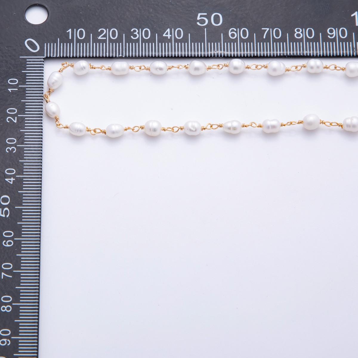 Pearl Rosary Chain 4mm Oval Potato Pearl Beads 18k Gold Filled Rosary Chain, Wire Wrapped Rosary Chain ROLL-1705