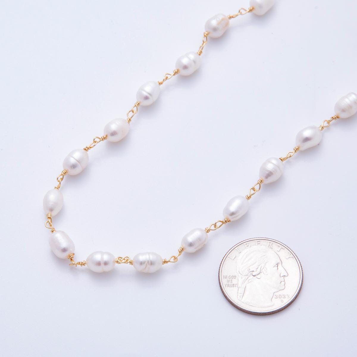 White Pink Purple Color Pearl Rosary Chain 6mm Oval Potato Pearl Beads 18k Gold Filled Rosary Chain, Wire Wrapped Rosary Chain ROLL-1706
