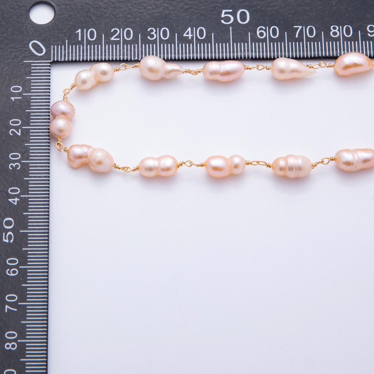 White Pink Purple Color Pearl Rosary Chain 6mm Oval Potato Pearl Beads 18k Gold Filled Rosary Chain, Wire Wrapped Rosary Chain ROLL-1706